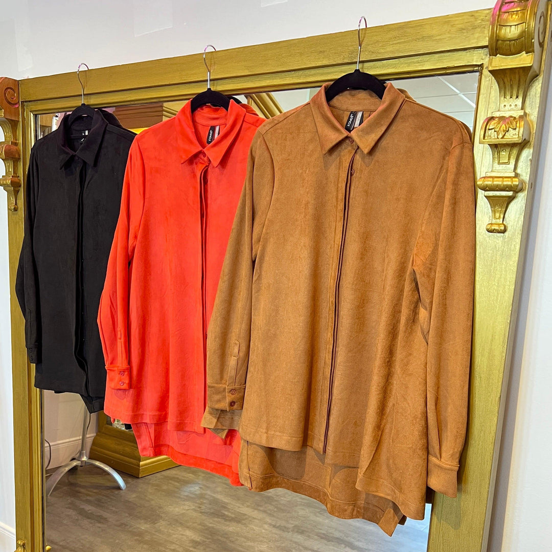 faux suede long sleeve button up top