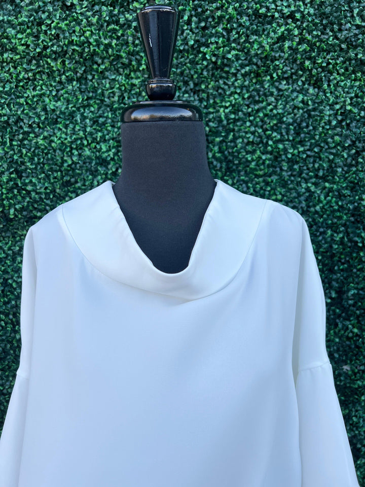 Audrey top by Suzy D spring summer womens trendy online boutique cowl neck white