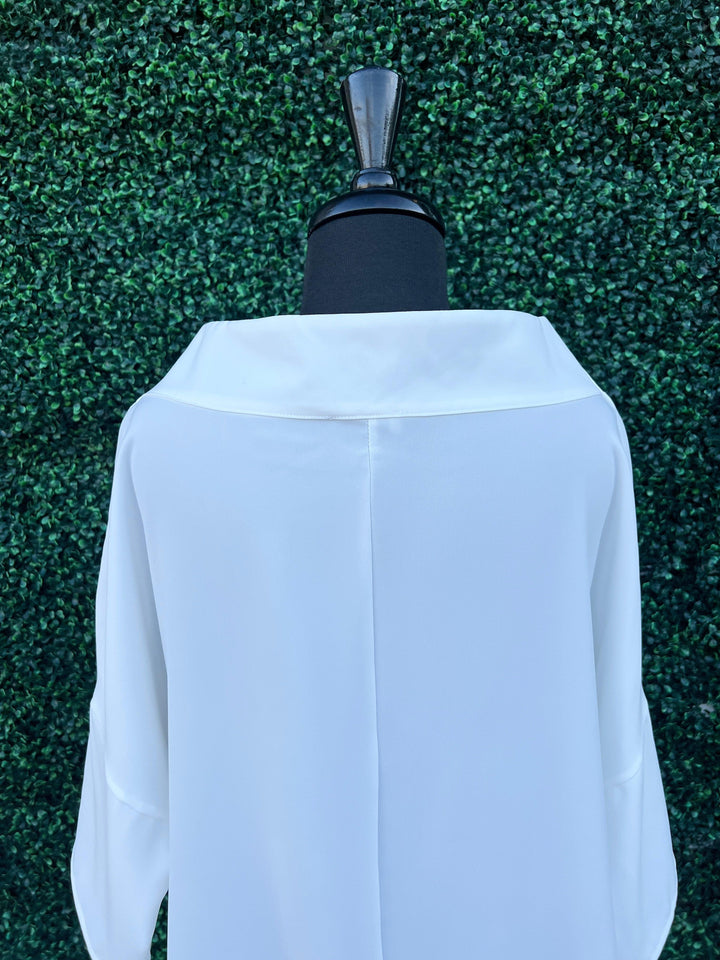Audrey top by Suzy D spring summer womens trendy online boutique cowl neck white