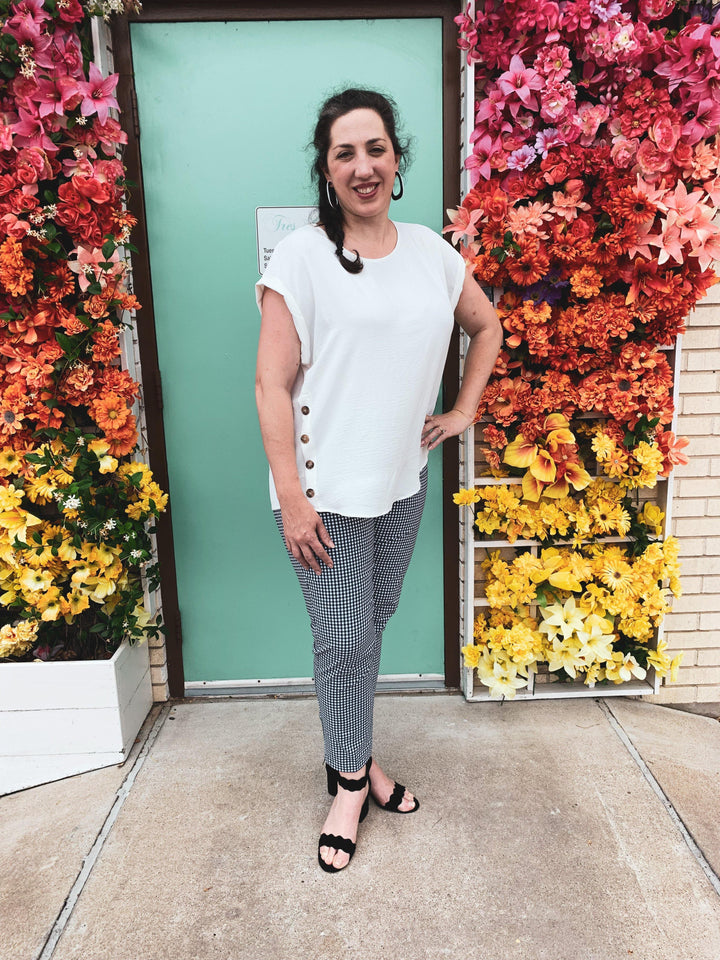 Button Detailed White Top - Tres Chic Houston