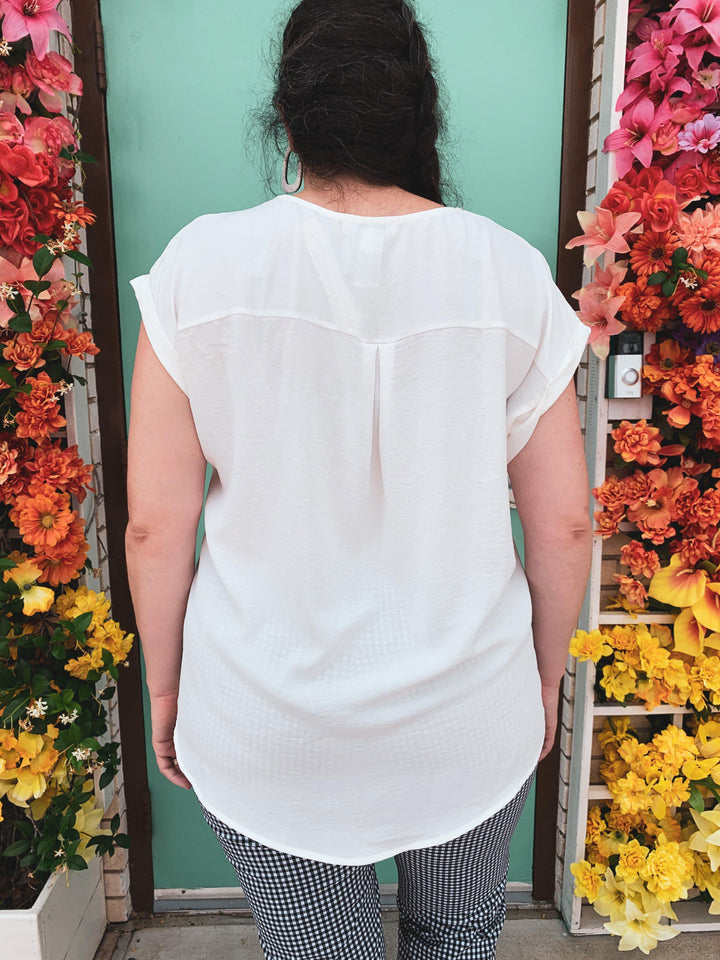 Button Detailed White Top - Tres Chic Houston
