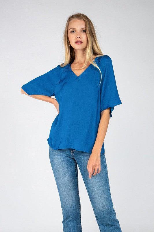 Marlin Blue Raglan Top - Tres Chic Houston