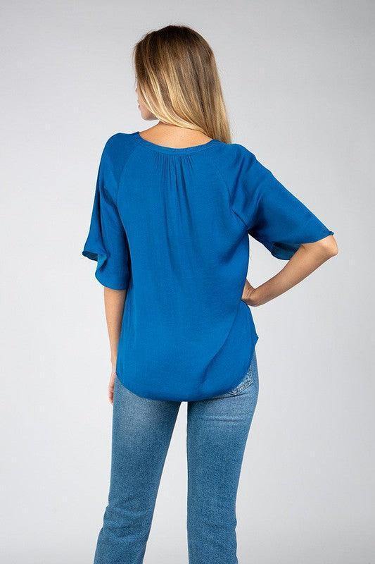 Marlin Blue Raglan Top - Tres Chic Houston
