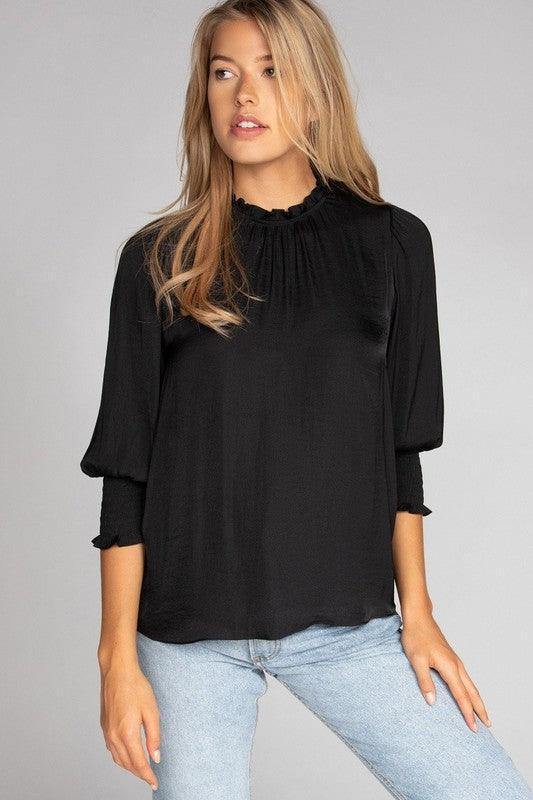 Mock Neck Ruffle Top - Tres Chic Houston