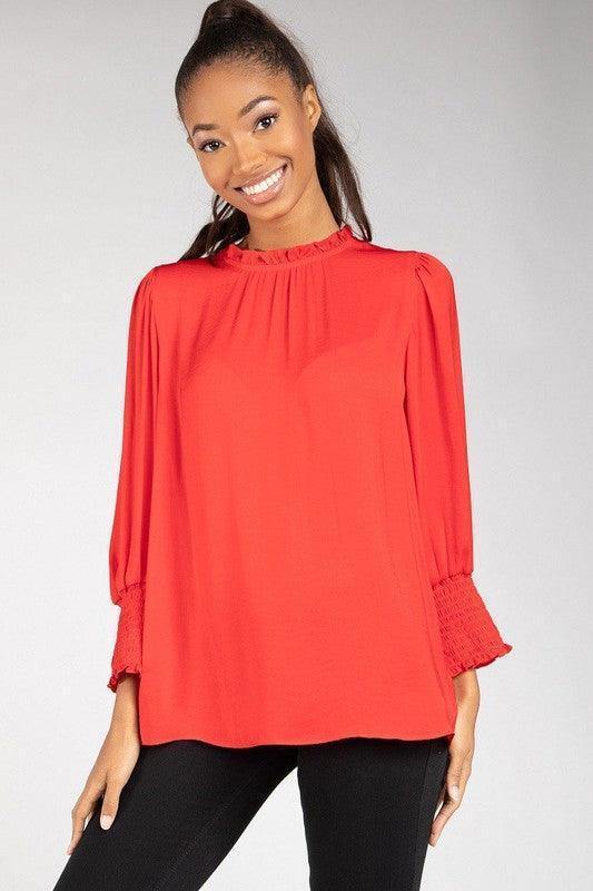 Mock Neck Ruffle Top - Tres Chic Houston