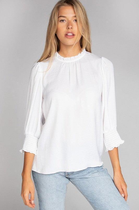 Mock Neck Ruffle Top - Tres Chic Houston