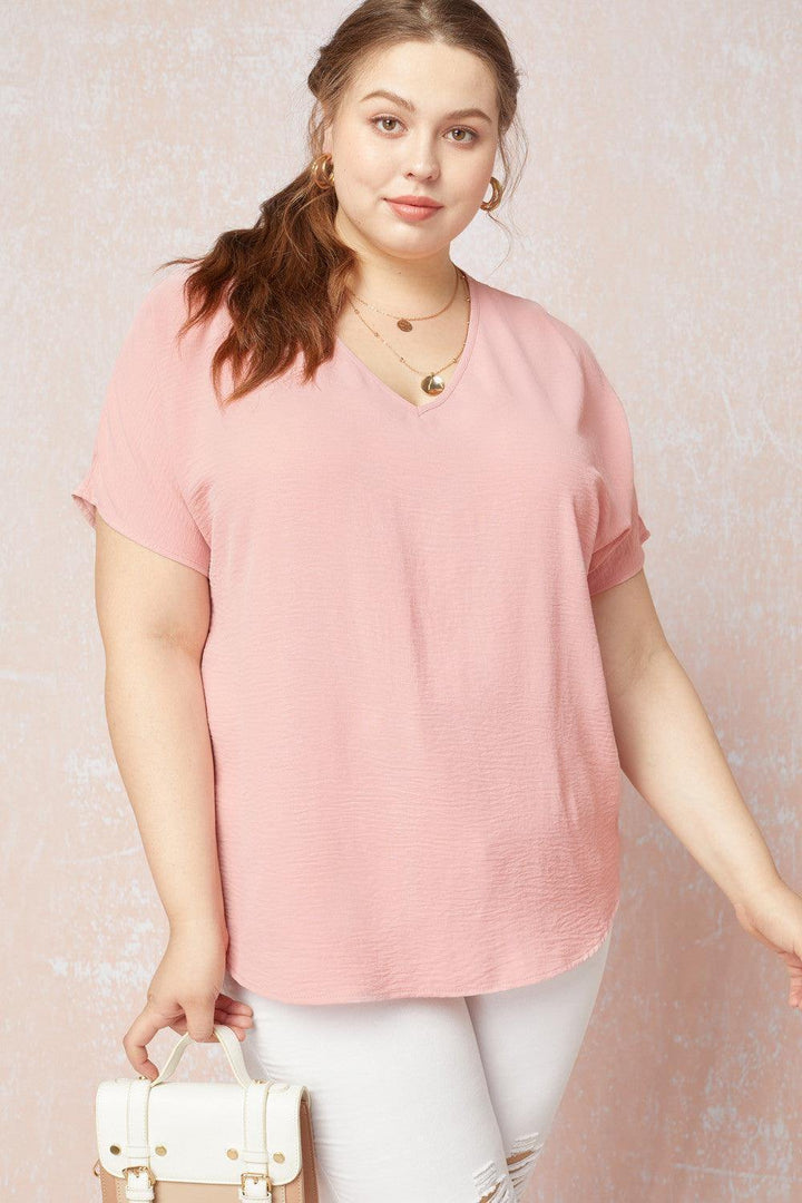 Peachy Blush V-Neck Top - Tres Chic Houston