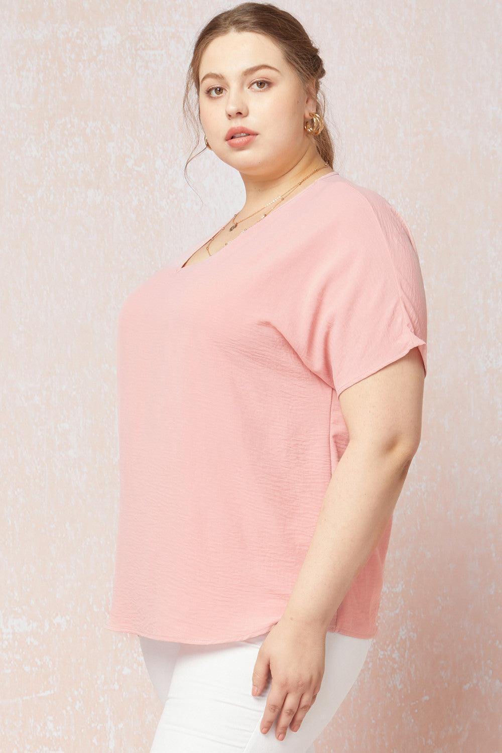 Peachy Blush V-Neck Top - Tres Chic Houston