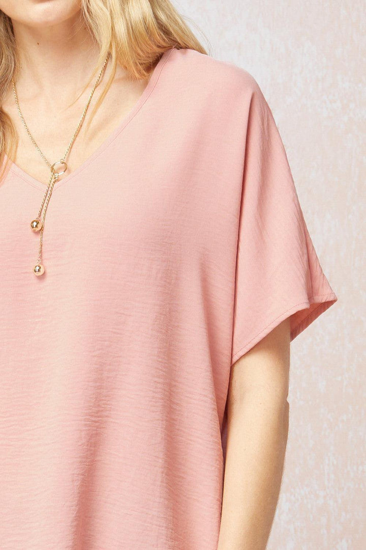 Peachy Blush V-Neck Top - Tres Chic Houston