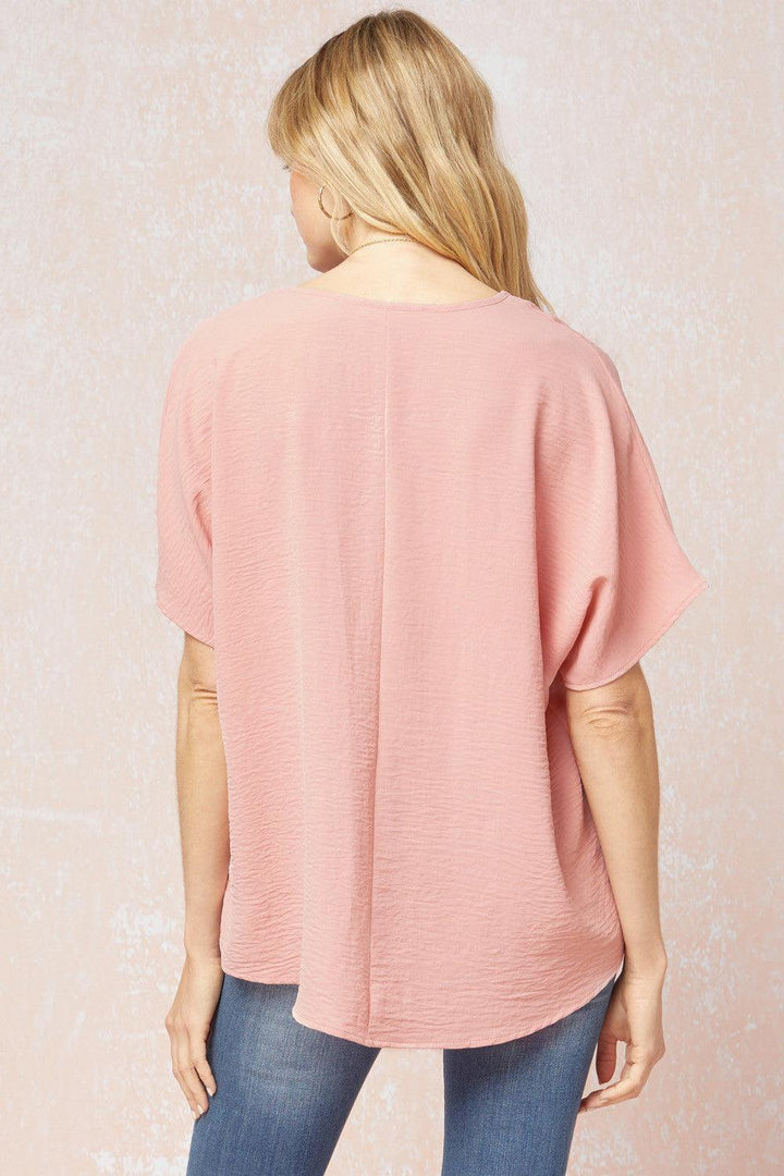 Peachy Blush V-Neck Top - Tres Chic Houston