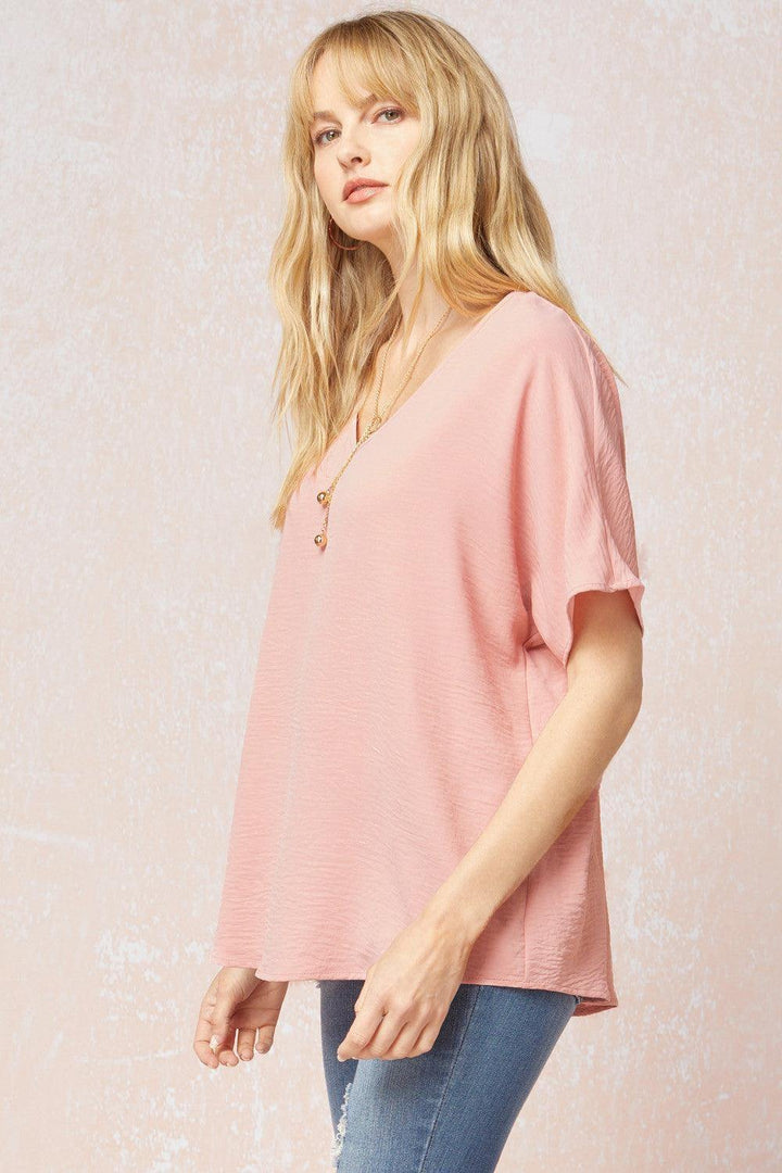 Peachy Blush V-Neck Top - Tres Chic Houston