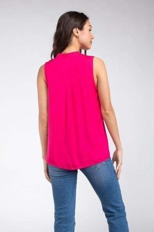 Sleeveless Mandarin Collar Top - Tres Chic Houston