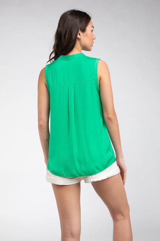 Sleeveless Mandarin Collar Top - Tres Chic Houston