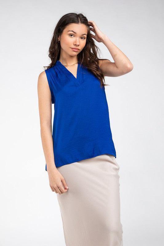 Sleeveless Mandarin Collar Top - Tres Chic Houston