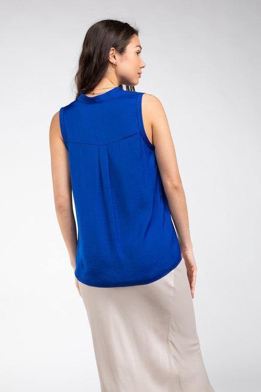 Sleeveless Mandarin Collar Top - Tres Chic Houston