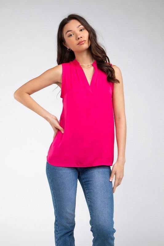 Sleeveless Mandarin Collar Top - Tres Chic Houston