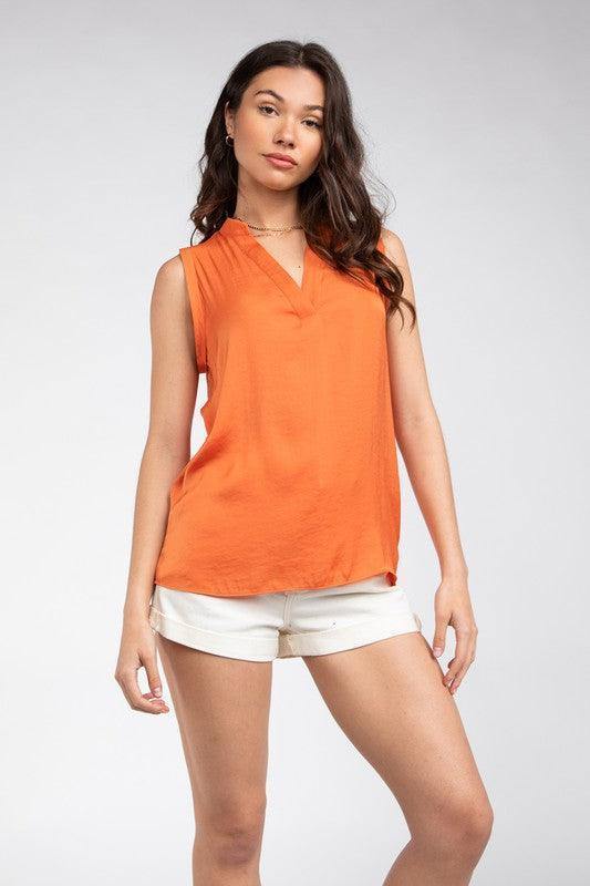 Sleeveless Mandarin Collar Top - Tres Chic Houston