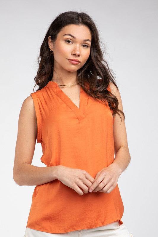 Sleeveless Mandarin Collar Top - Tres Chic Houston