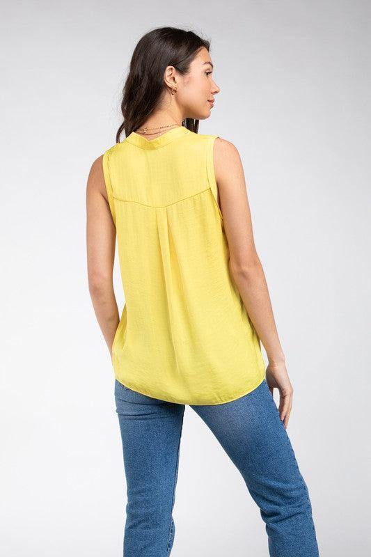 Sleeveless Mandarin Collar Top - Tres Chic Houston