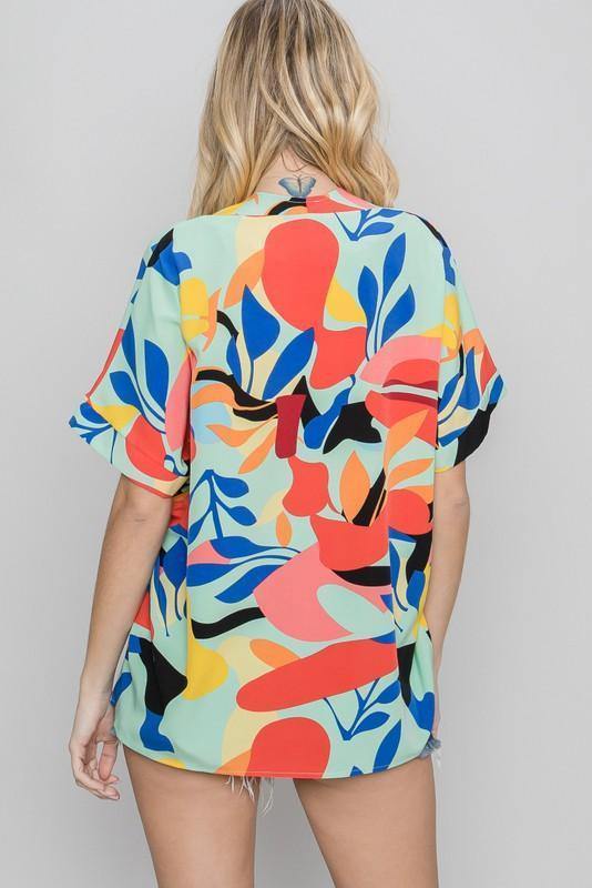 Tropical V-Neck Top - Tres Chic Houston