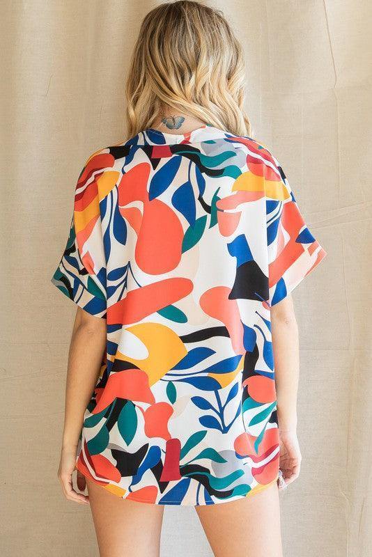 Tropical V-Neck Top - Tres Chic Houston
