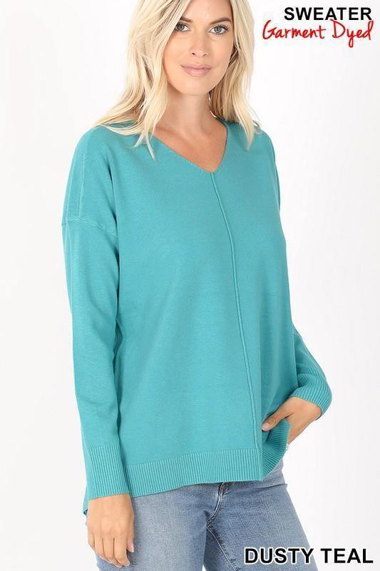 V-Neck Front Seam Sweater - Tres Chic Houston