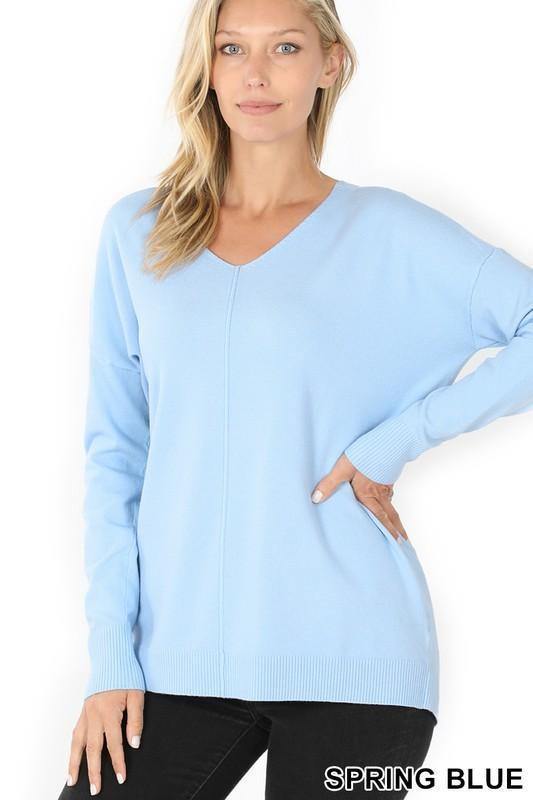 V-Neck Front Seam Sweater - Tres Chic Houston