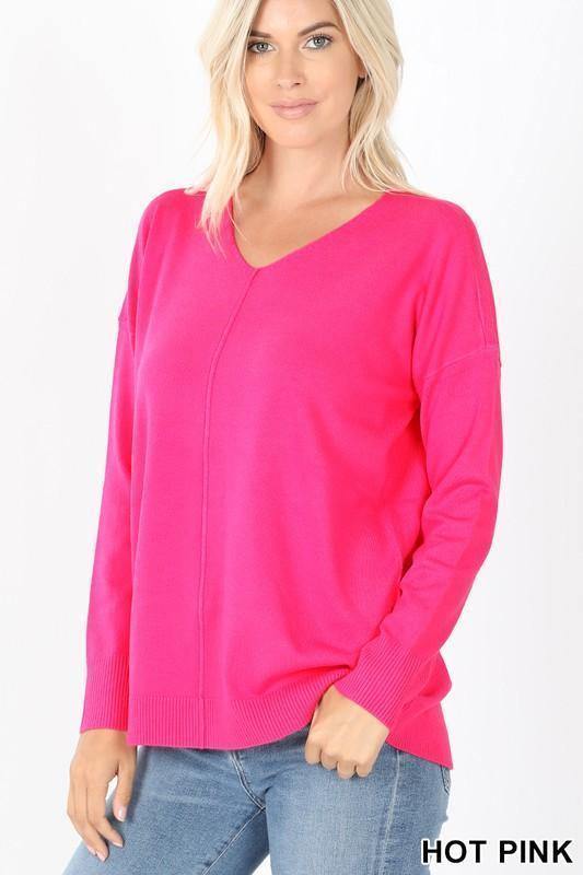 V-Neck Front Seam Sweater - Tres Chic Houston