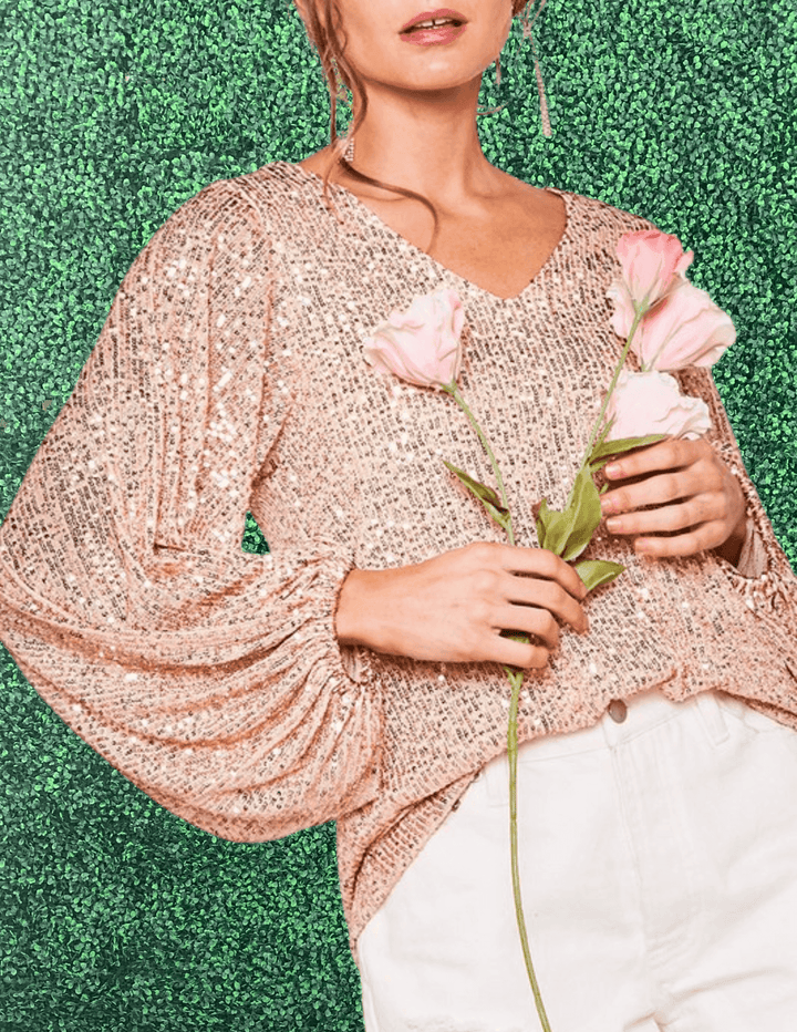rose gold sequin sparkle shimmer blouse 