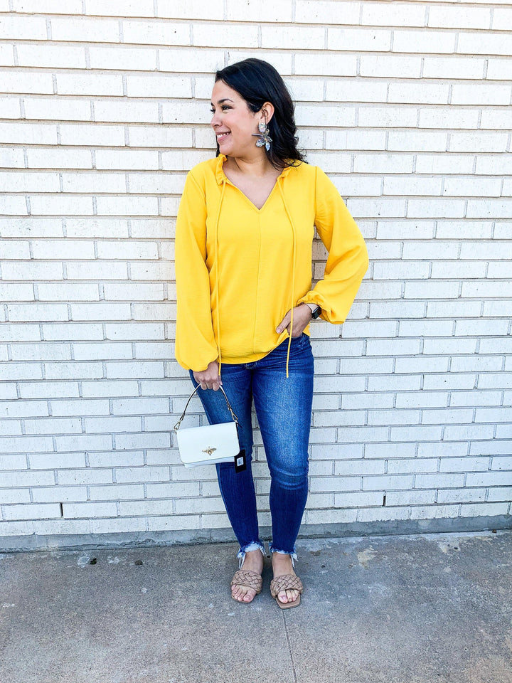 Vibrant Yellow Balloon Sleeved Top - Très Chic