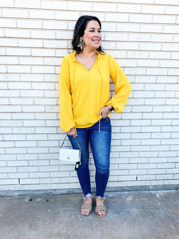 Vibrant Yellow Balloon Sleeved Top - Très Chic