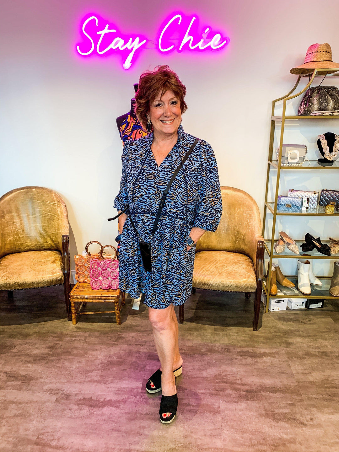 Blue Tiger Dress - Tres Chic Houston