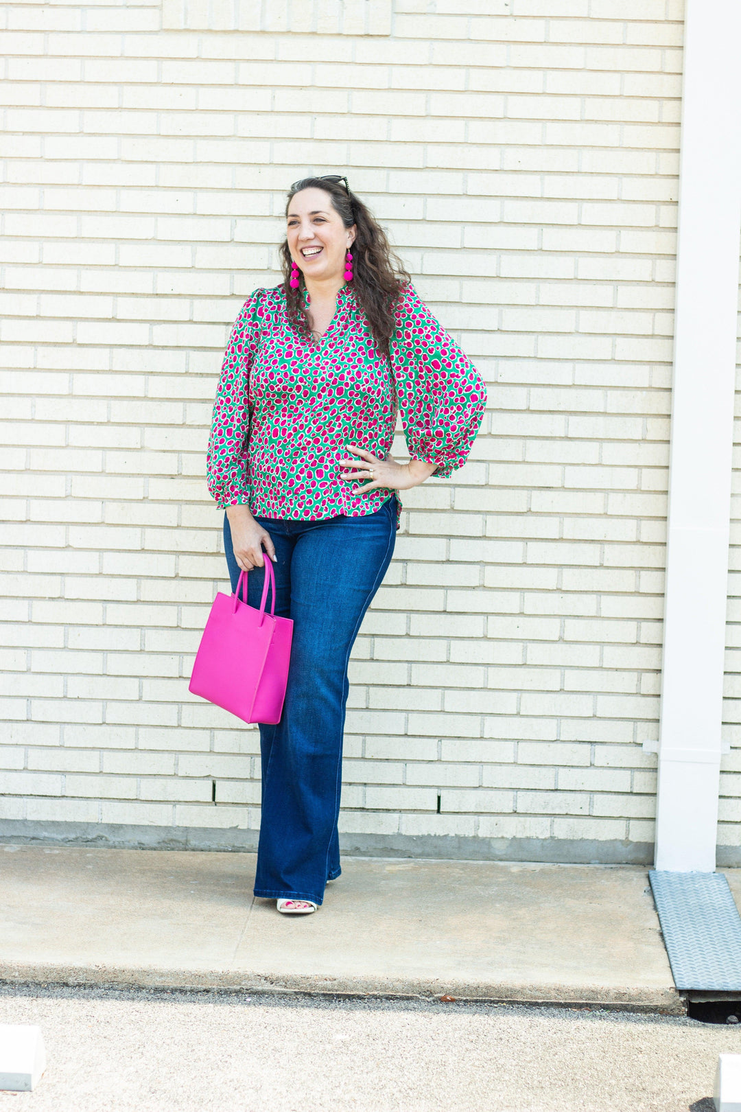 Green &amp; Pink Printed Top - Tres Chic Houston