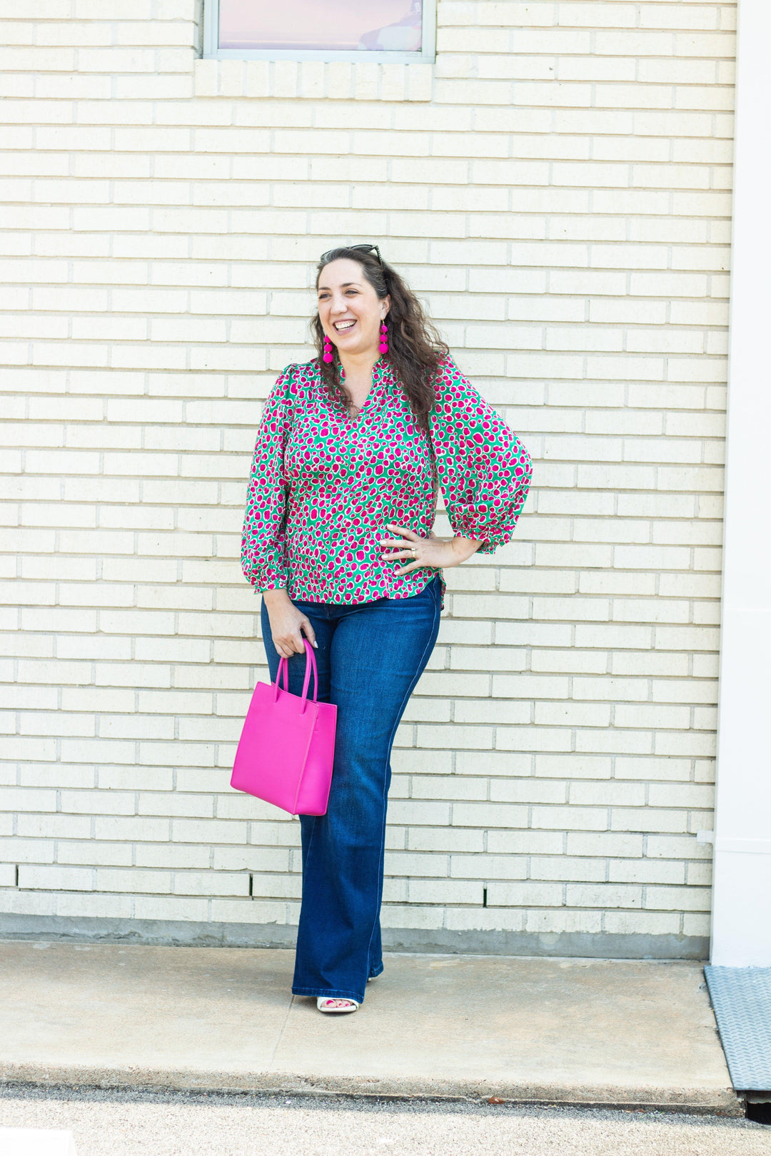 Green &amp; Pink Printed Top - Tres Chic Houston
