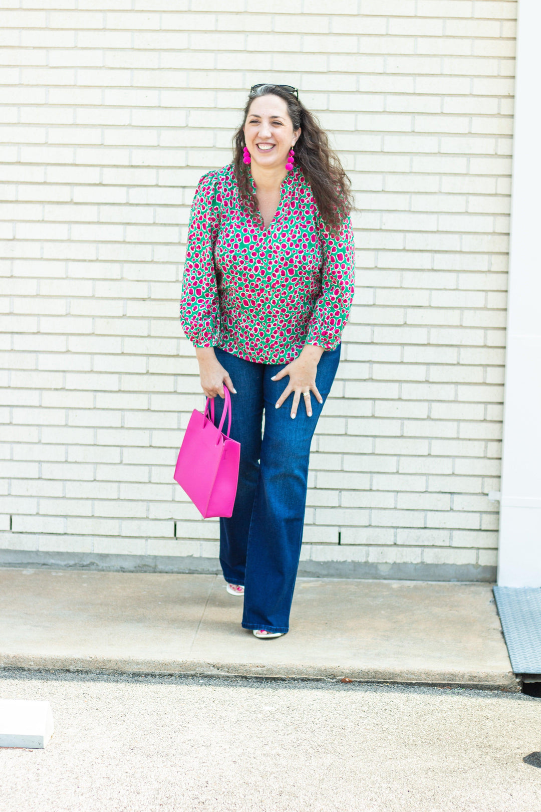 Green &amp; Pink Printed Top - Tres Chic Houston