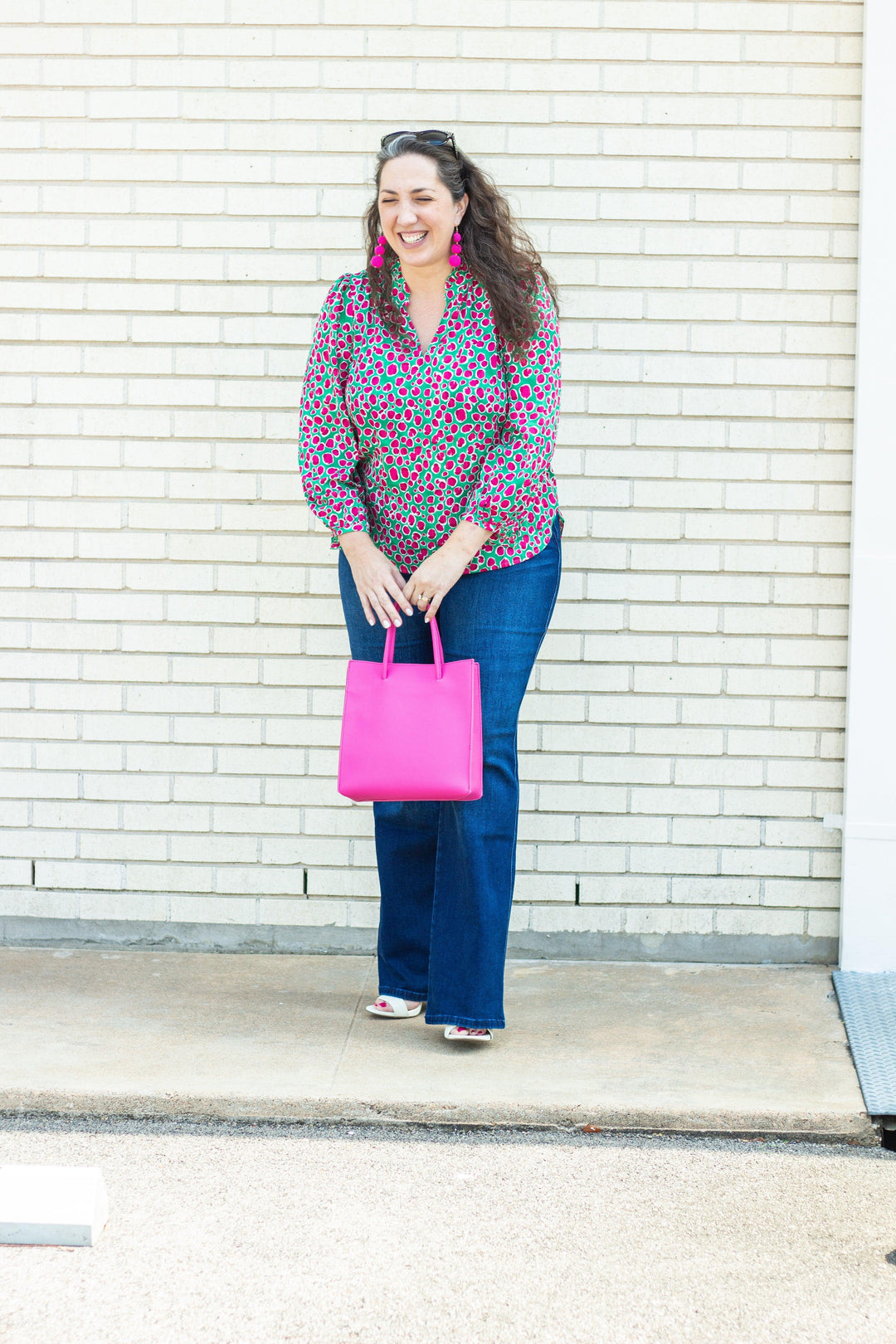 Green &amp; Pink Printed Top - Tres Chic Houston
