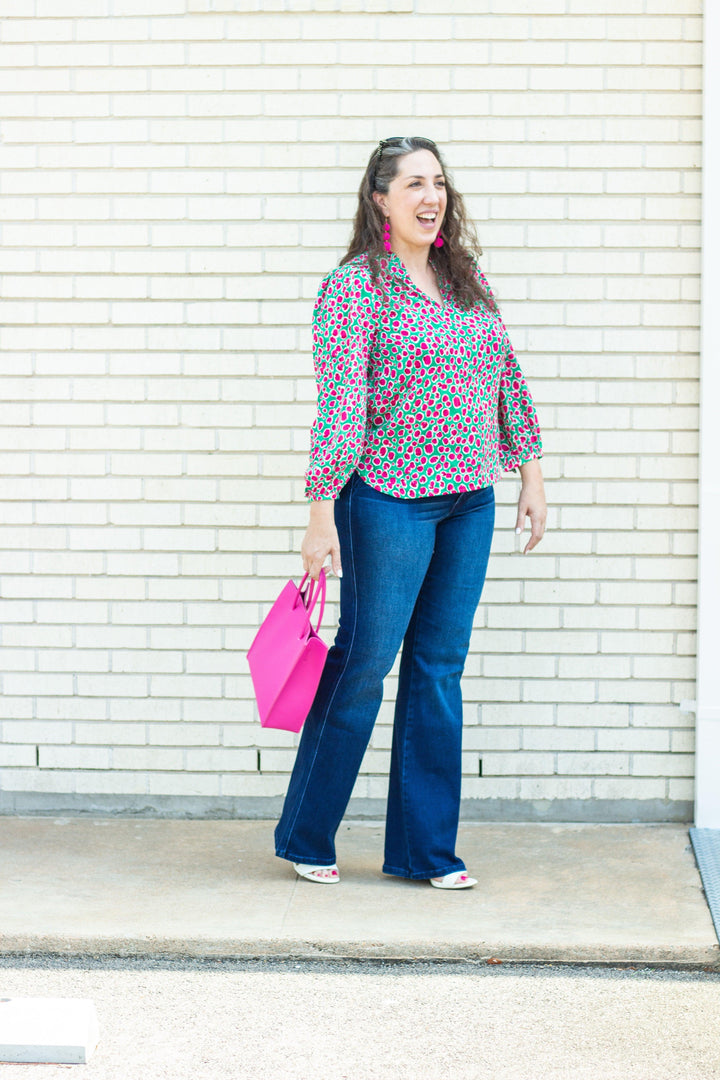 Green &amp; Pink Printed Top - Tres Chic Houston
