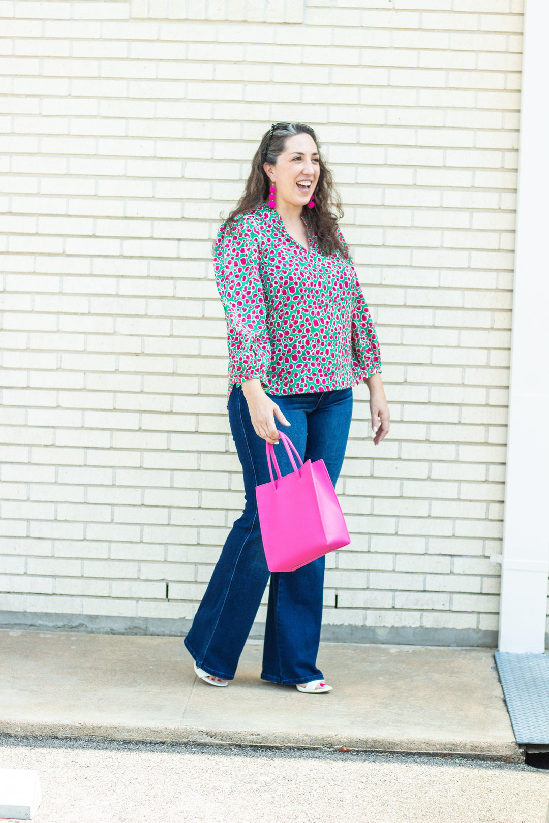 Green &amp; Pink Printed Top - Tres Chic Houston
