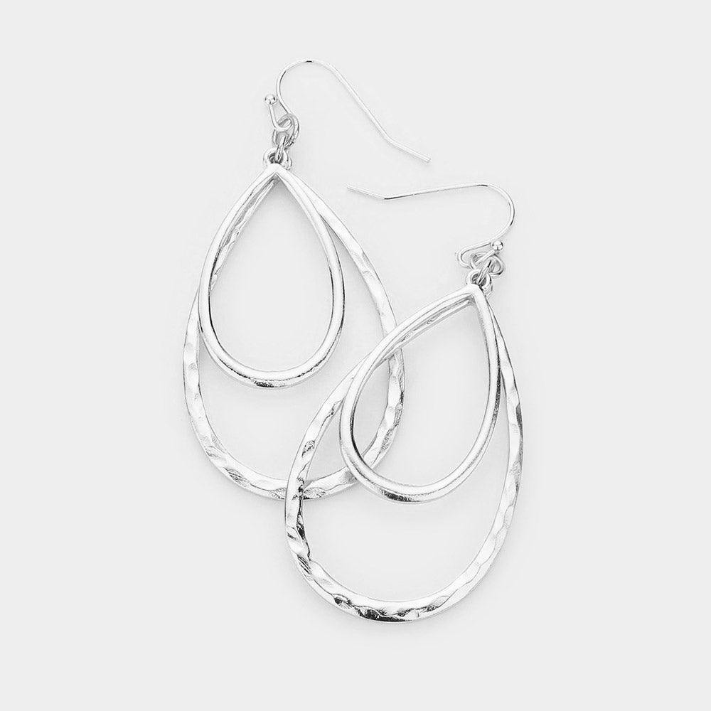 Hammered Silver Teardrop Earrings - Très Chic