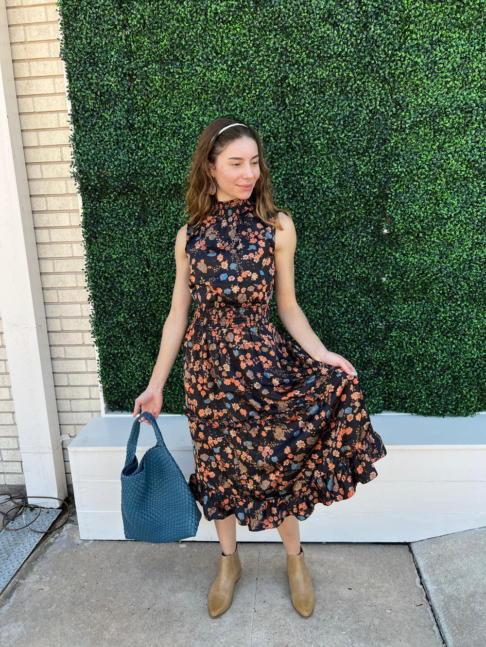 orange, brown, tan, black fall floral dresses shop