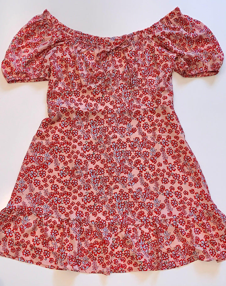 Red and blue and pink flowers on women&
