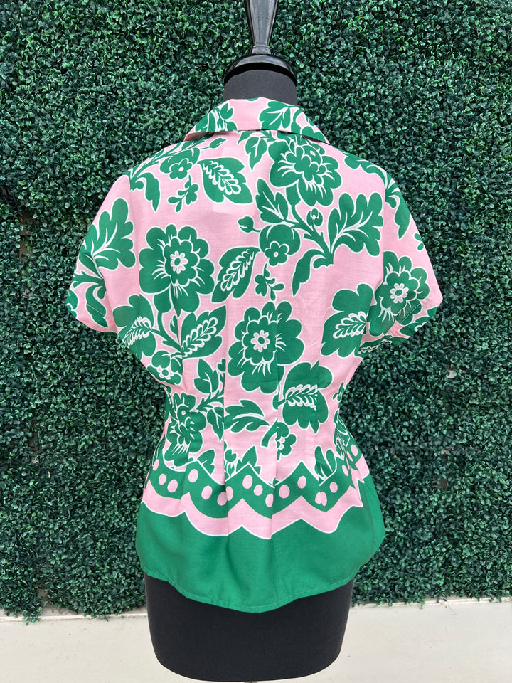 light Pink &amp; Green Floral Peplum Blouse Joy Joy Southern