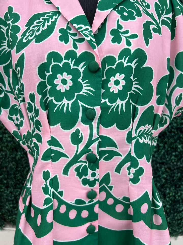 light Pink &amp; Green Floral Peplum Blouse Joy Joy Southern Style