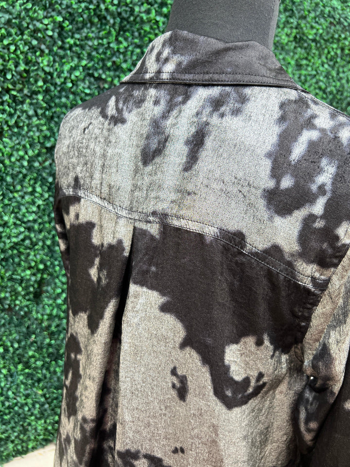 metallic tie-dye fabric with collar shirt dress knee length festive for the holidays jodfil brand