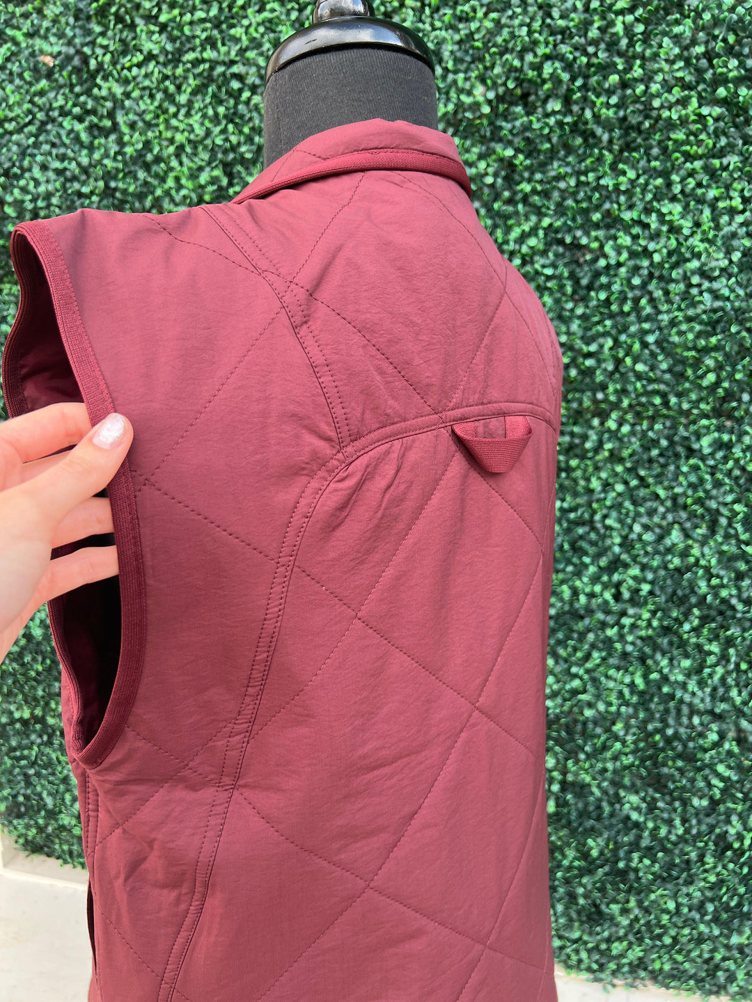 nylon Thin Padded Quilted game day Vest burgundy tres chic boutique texas football with pockets snaps closed