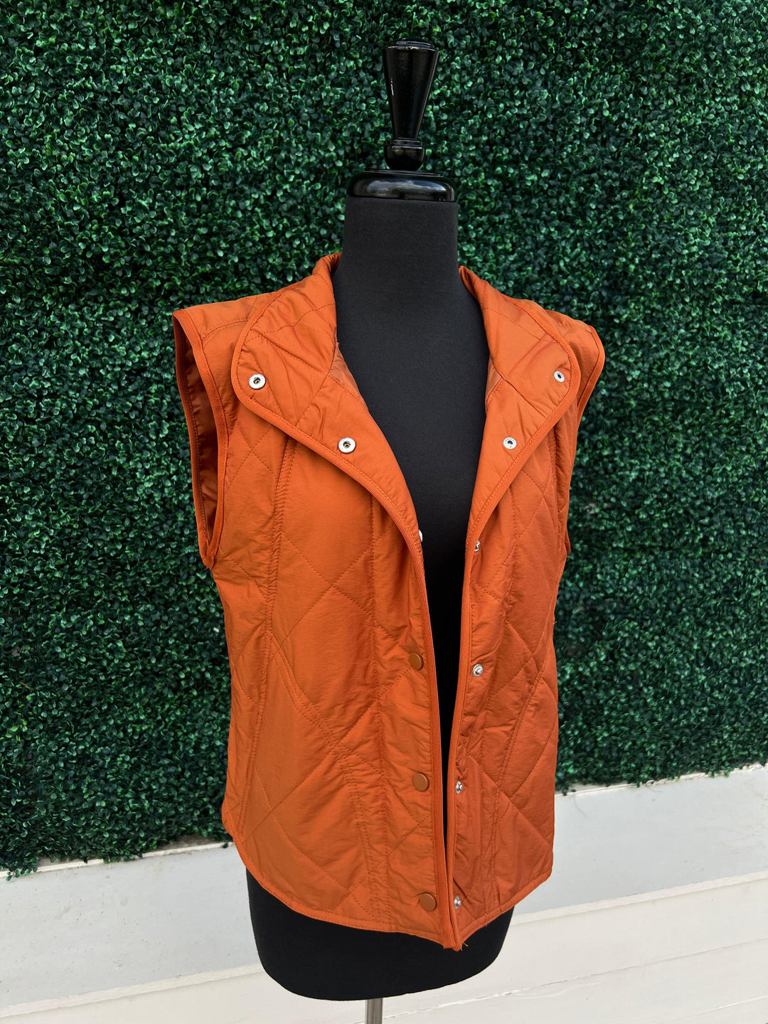 nylon Thin Padded Quilted game day Vest burnt orange tres chic boutique texas football with pockets snaps 