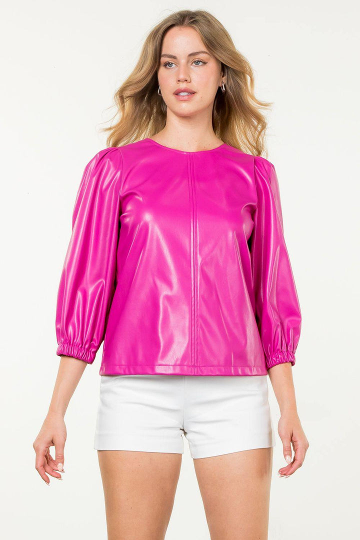 pink pleather vegan leather long sleeve top THML brand