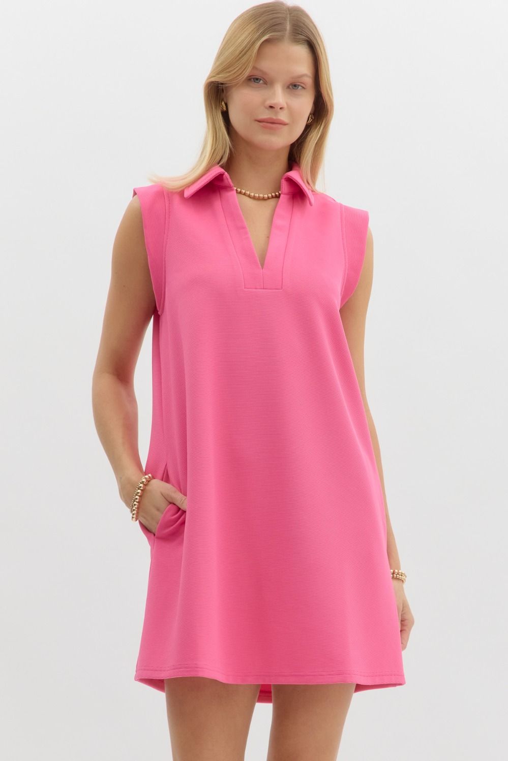 pink ribbed valentines sleeveless v neck entro brand dress