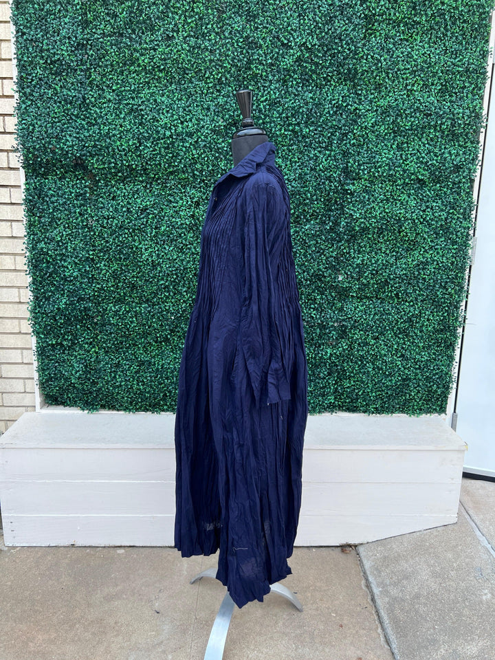 pleated Long sleeve button down tier maxi Sam 100% cotton navy blue dress addict fall winter 2024