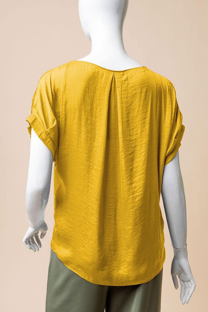 satin gold silky cap sleeve blouse naked zebra brand with pleat at back